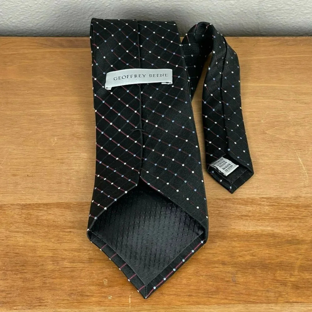Geoffrey Beene Necktie Men's Classic Traditional Diamond Dotted Silk Black - Picture 4 of 6